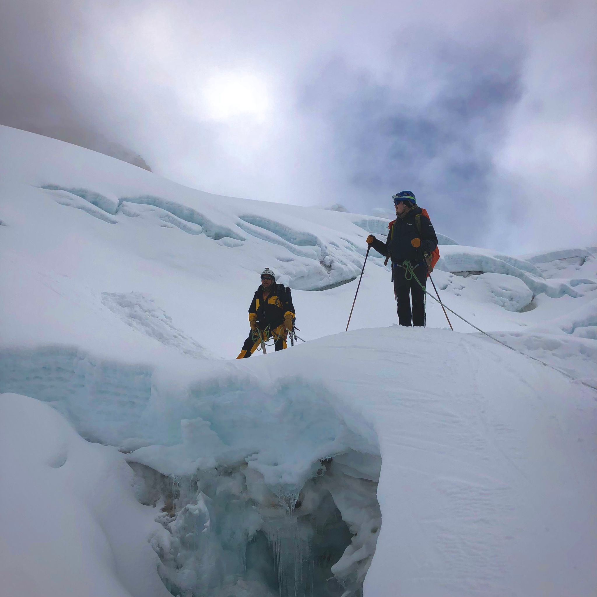 Crossing the glacier crevasses